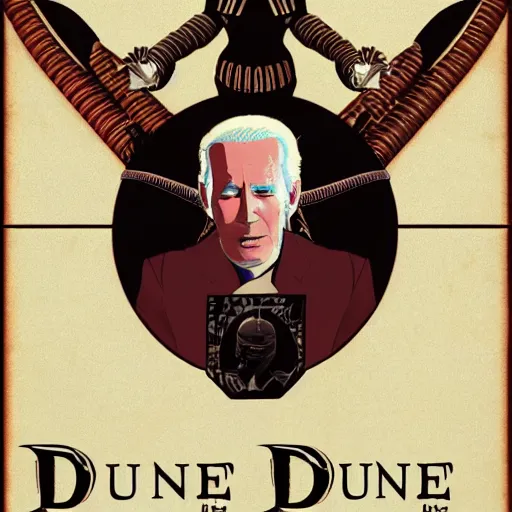 Prompt: book cover god emperor of dune. sandworm with the cartoon joe biden face. cover art cgi movie poster style