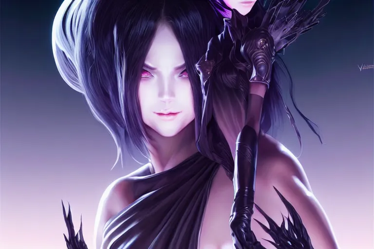 Prompt: veiled black dressed summoner girl and her ego weapons fighting against the outer gods. desert valleys, box office hit, fantasy and cosmic horror movie, unreal engine, intricate, highly detailed 8 k, ambient occlusion, extremely beautiful and aesthetic shape of face and body, art by hiroaki samura and ilya kuvshinov and rossdraws