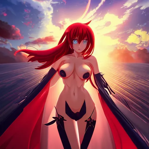 Image similar to the second coming of rias gremory by dan mumford, yusuke murata, makoto shinkai, ross tran, cosmic, heavenly, god rays, intricate detail, cinematic, 8 k, cel shaded, unreal engine, featured on artstation, pixiv