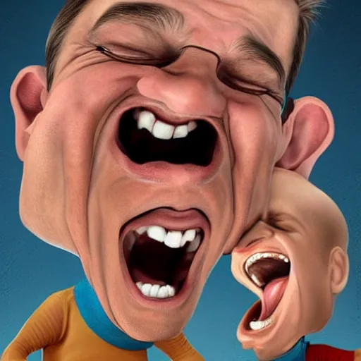 Image similar to Father yelling energetically with a big mouth at his little son who keeps his head down., caricature portrait exaggerated by Sebastian Krüger and Bruno Tesse trending on artstation, hyperdetailed, humor, perfect composition