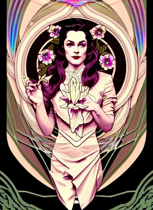Prompt: twin peaks agent cooper, rococo and art nouveau fusion, iridescent diaphanous refractive and reflective flower bouquet, tarot card, highly detailed, deep focus, elegant, digital painting, smooth, sharp focus, illustration, ultra realistic, 8 k, art by artgerm and alphonse mucha