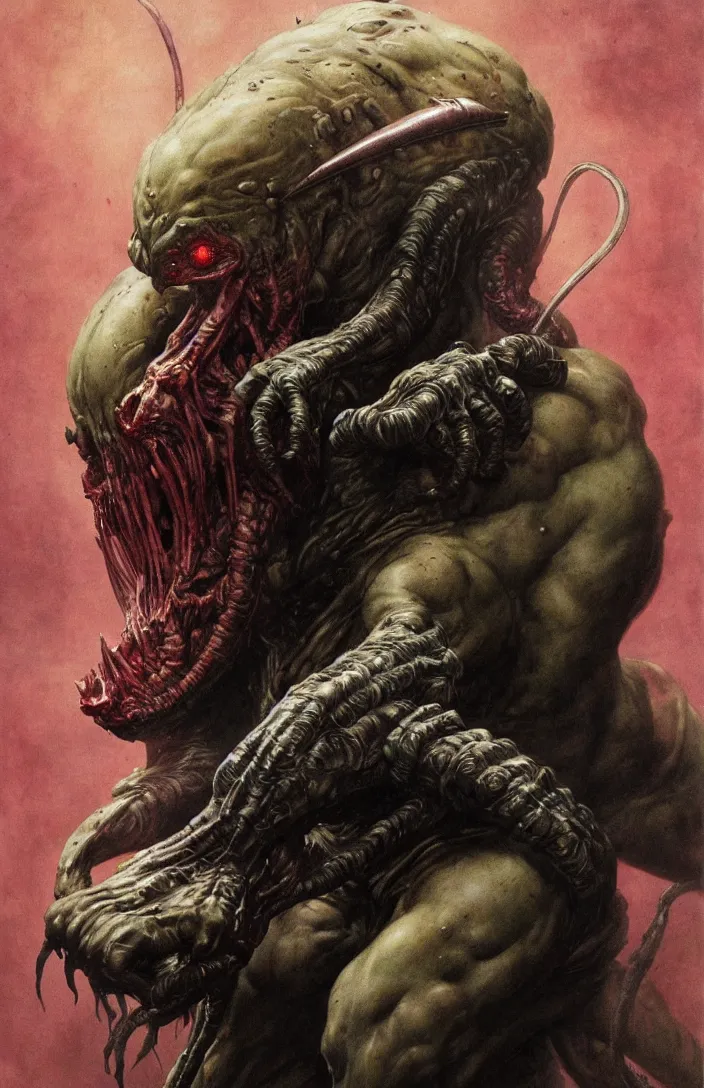 Image similar to the predator in the style of wayne barlowe, gustav moreau, goward, bussiere, roberto ferri, santiago caruso, luis ricardo falero, frazetta