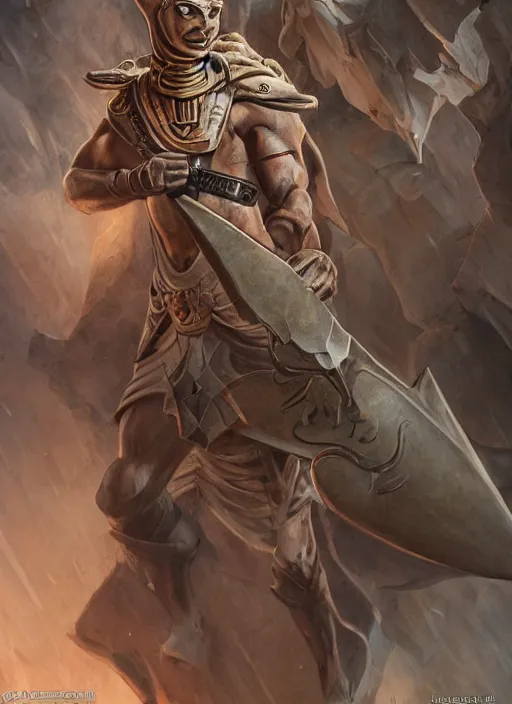 Image similar to caracal limestone soldier. living limestone statue. caracal anubis shroud. epic fantasy egypt caracal limestone man. dnd art menacing, fighter, overpowering, intricate, vsharp focus, ultra detailed, by leesha hannigan, ross tran, thierry doizon, kai carpenter, ignacio fernandez rios