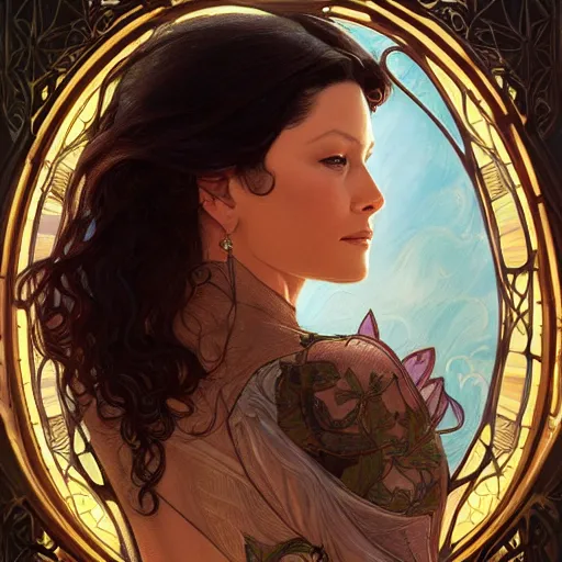 Image similar to beautiful detailed picture of catherine zeta jones, radiant light, art nouveau, intricate, elegant, highly detailed, my rendition, digital painting, artstation, concept art, smooth, sharp focus, illustration, art by artgerm and greg rutkowski and alphonse mucha