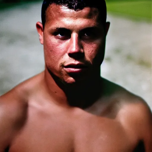 Image similar to real ronaldo nazario head and shoulders portrait by steve mccurry, year 2 0 0 0