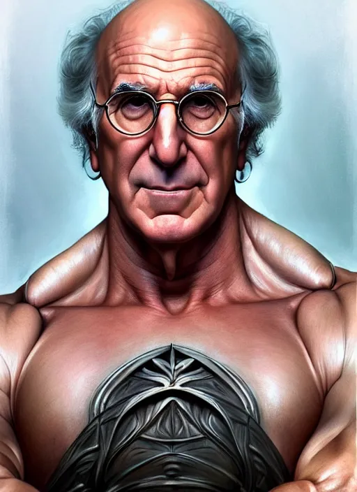 Image similar to portrait of larry david with synthol muscles, d & d, muscular! fantasy, intricate, elegant, highly detailed, digital painting, artstation, concept art, smooth, sharp focus, illustration, art by artgerm and greg rutkowski and alphonse mucha