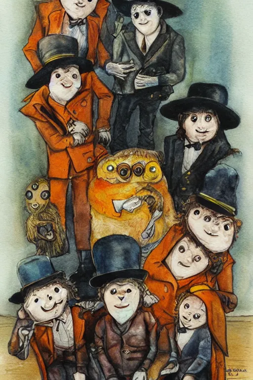 Prompt: a clockwork orange characters as mongooses, children's book, melancholy, watercolor, illustrated