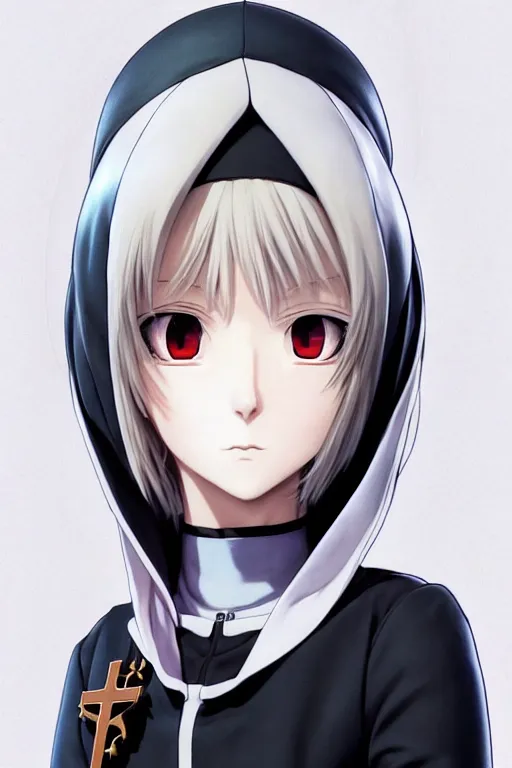 Image similar to portrait Anime cyborg girl in nun clothes, holy church Warhammer 40000, cute-fine-face, white-hair pretty face, realistic shaded Perfect face, fine details. Anime. realistic shaded lighting by Ilya Kuvshinov katsuhiro otomo ghost-in-the-shell, magali villeneuve, artgerm, rutkowski, WLOP Jeremy Lipkin and Giuseppe Dangelico Pino and Michael Garmash and Rob Rey