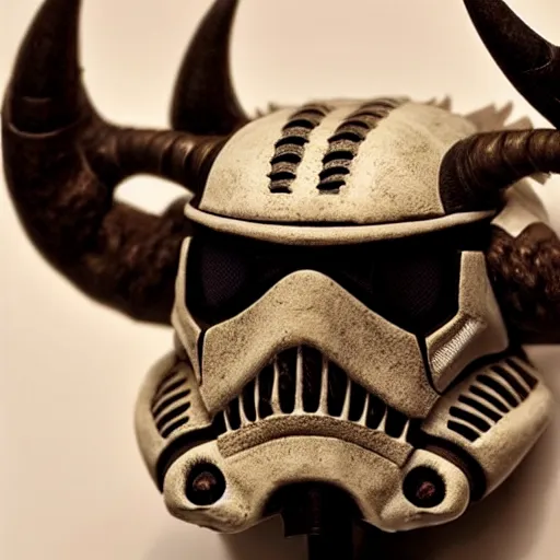 Image similar to close up front view of a demonic horned stormtrooper with compound eyes, symmetrical, by jean - baptiste monge!!!!!!!!!!!!!!!!!!!!!!!!!!!