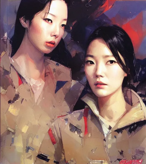 Image similar to Lee Jin-Eun by John Berkey and Gerald Brom, rule of thirds, seductive look, beautiful, in intergalactic hq