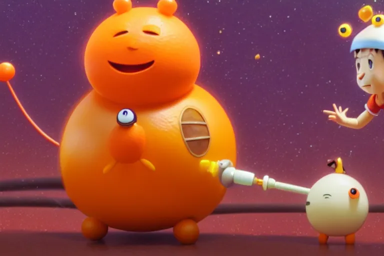 Image similar to still from studio ghibli movie'olimar the happy orange'; 8 k ; very detailed, focused, colorful, antoine pierre mongin, trending on artstation ;