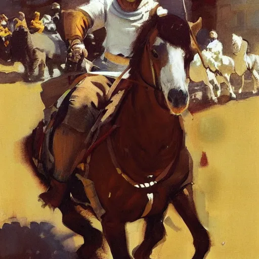 Image similar to portrait of horse wearing caparisons, medieval joust by greg manchess, bernie fuchs, walter everett, lost edges