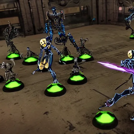 Image similar to necron doing a kickflip as others look on in awe