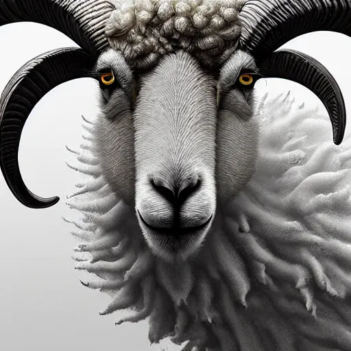 Prompt: ram sheep, intricate, futuristic, ultra realistic, hyper detailed, cinematic, digital art