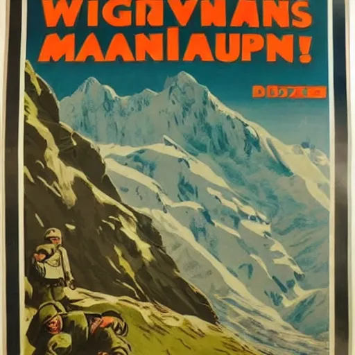 Image similar to highly detailed german ww 2 propaganda!!! nazi poster of german alps