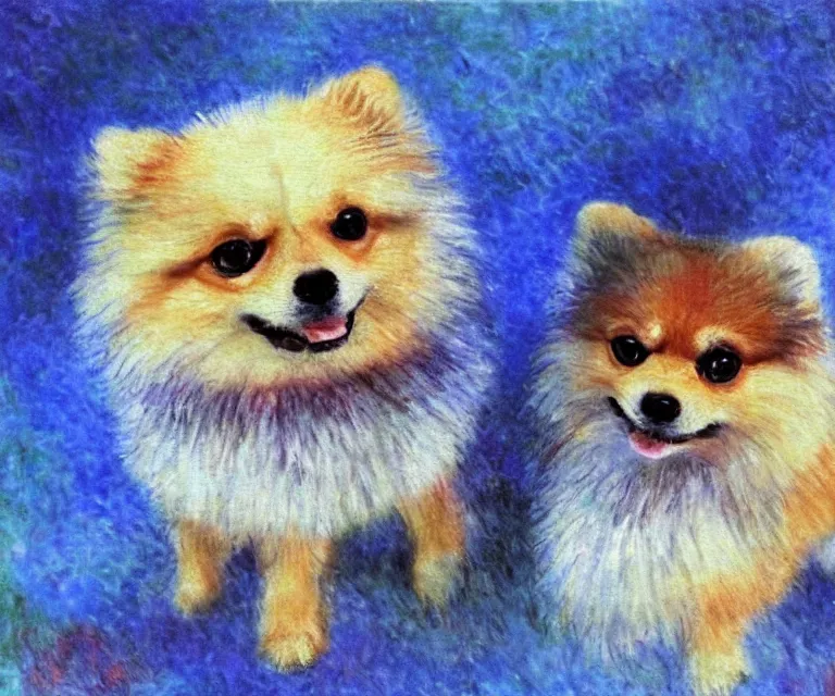 Image similar to pomeranian, cute, monet, water painting