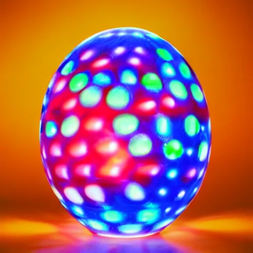 Prompt: portrait of a plasma energy tron murano candy glass egg design. made up of glowing electric polygons. cinestill by annie liebowitz
