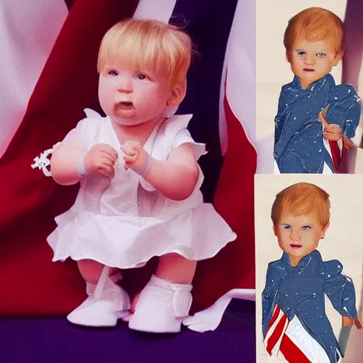 Prompt: donald trump as a baby, wearing a dress, high quality photo, artstation, cute