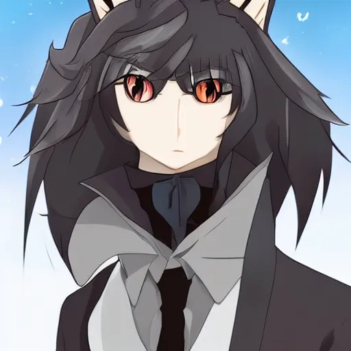 Prompt: modern anime portrait an anthro male wolf furry fursona in a formal outfit, handsome anime eyes, key anime visuals