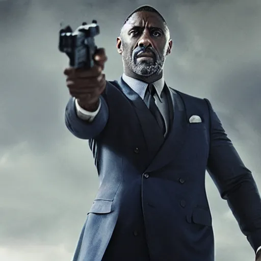 Prompt: film still of Idris Elba as James Bond