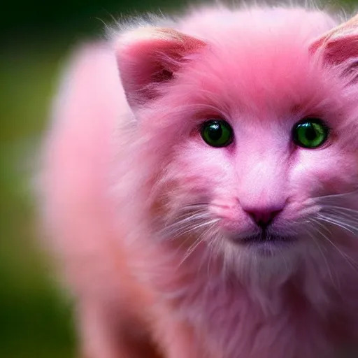 Prompt: fuzzy cute pink furry wide-bright eyed adorable creature