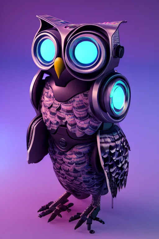 Image similar to high quality 3 d render very cute cyborg owl! with boombox!, cyberpunk highly detailed, unreal engine cinematic smooth, in the style of blade runner & detective pikachu, hannah yata charlie immer, moody light, low angle, uhd 8 k, sharp focus