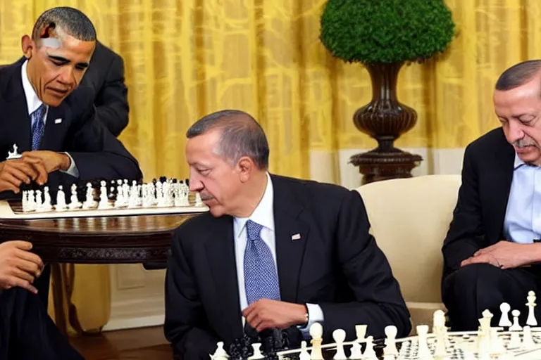 Image similar to barack obama and recep tayyip erdogan playing chess