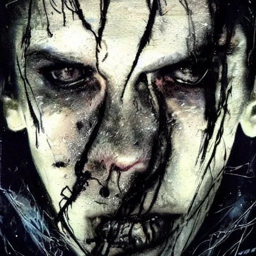 Image similar to stunning portrait of gaunt ( the cure fan ) as dream from sandman, dim stars as eyes, by jeremy mann, by cedric peyravernay, by by russ mills, by richard avedon and ben templesmith, dramatic lightning, sadness, grim face, dark eye sockets, in the shadows, punk rock, gothic, high detailed, 8 k