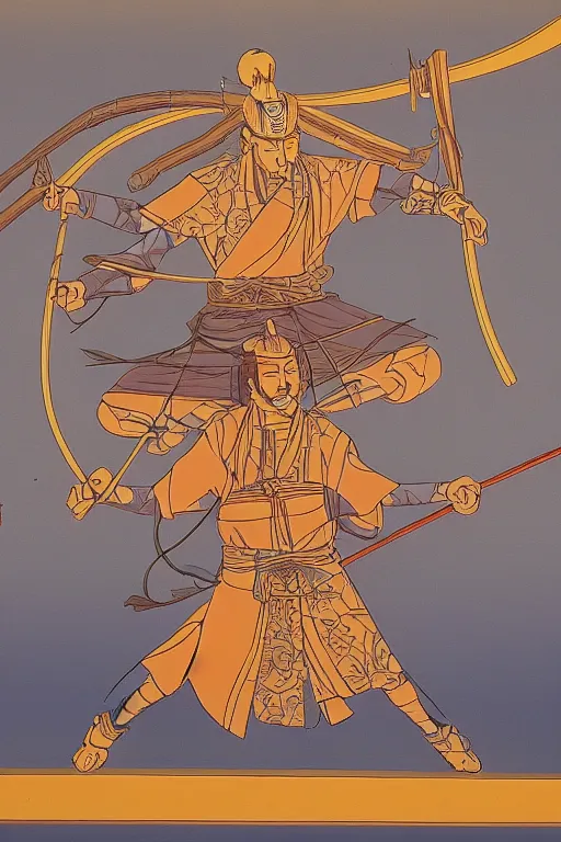 Image similar to dreaming of samurai battles, cel animation by Alex Grey. Epic Elden ring. Petrus Van Schendel. 4k, rays of light, particles light,