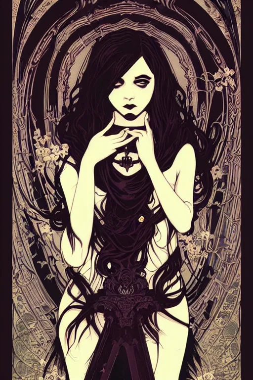 Image similar to beautiful gothic vampire girl propaganda screen printing movie poster, art style by sachin teng, artgerm, alphonse mucha, graffiti street art, iconic, masterpiece, organic painting, hard edges, ornate and hyper detailed