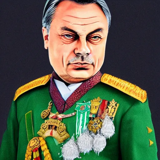 Prompt: id photo of a viktor orban in emperor outfit, art by osamu kitamura