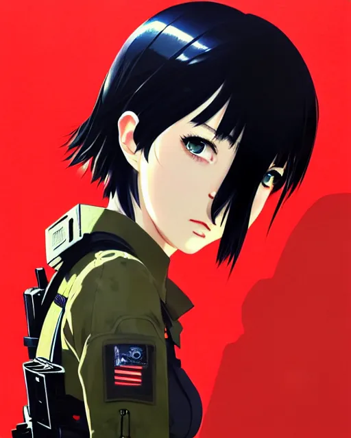 Image similar to girl wearing tactical gear, very anime, fine - face, audrey plaza, realistic shaded perfect face, fine details. anime. realistic shaded lighting poster by ilya kuvshinov katsuhiro otomo ghost - in - the - shell, magali villeneuve, artgerm, jeremy lipkin and michael garmash and rob rey