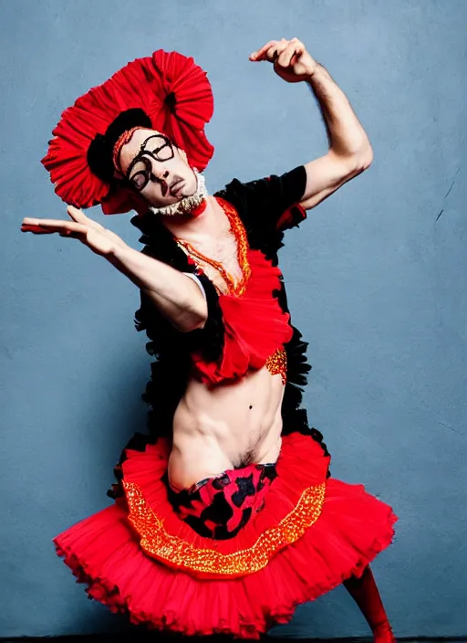Image similar to Cinematography Bad Bunny dressed as a flamenco dancer by Emmanuel Lubezky