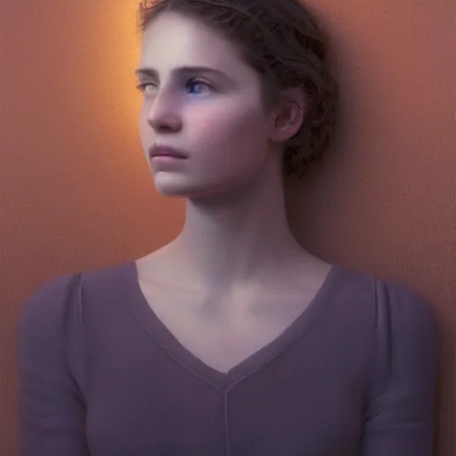 Image similar to photo portrait of a beautiful emotional female in soft light, symmetrical, centered, by edward robert hughes, annie leibovitz and steve mccurry, david lazar, jimmy nelsson, greg rutkowski, breathtaking, 8 k resolution, extremely detailed, beautiful, establishing shot, artistic, hyperrealistic, beautiful face, octane render