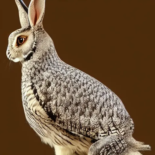 Prompt: hybrid of a rabbit and owl, photorealistic, highly detailed, studio lighting, national geographic, award winning photograph