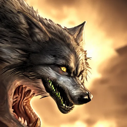 Image similar to werewolf, dramatic pose, photorealistic uhd 8 k, award - winning videogame promotional art