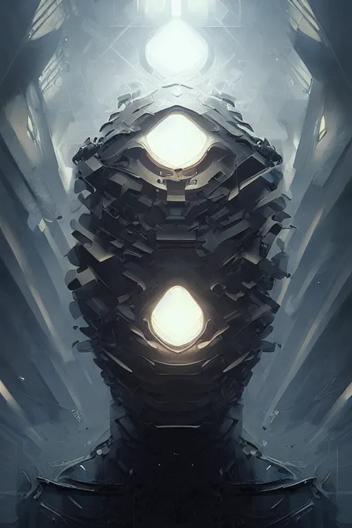 Image similar to professional concept art portrait of a ominous floating mechanical fractal species in a dark room by artgerm and greg rutkowski. cubism, an intricate, elegant, highly detailed digital painting, concept art, smooth, sharp focus, illustration, in the style of cam sykes.