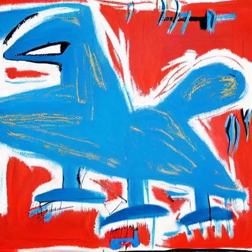 Prompt: blue bird, artwork by john michel basquiat