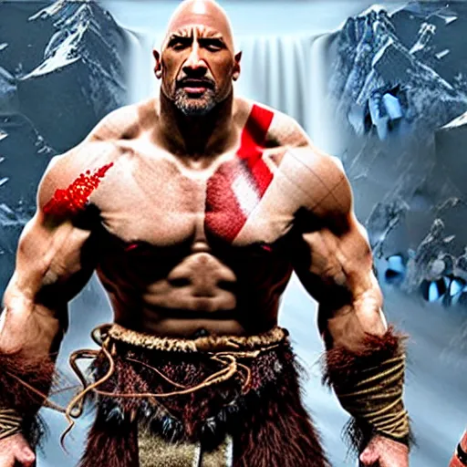 Image similar to dwayne the rock johnson in the God of War game