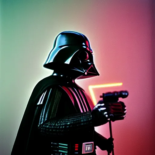 Image similar to photo of darth vader playing video games, cinestill, 800t, 35mm, full-HD