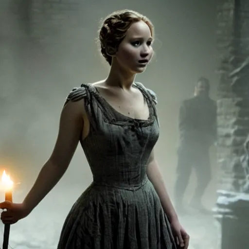 Prompt: jennifer lawrence is frankenstein's monster, still from the movie mary shelley's frankenstein