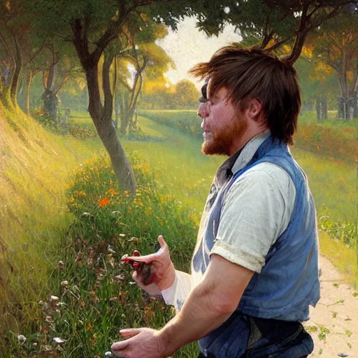 Prompt: alex jones begging on the side of the road, award winning painting by stanley artgerm lau, greg rutkowski, thomas kindkade, alphonse mucha, loish, norman rockwell,