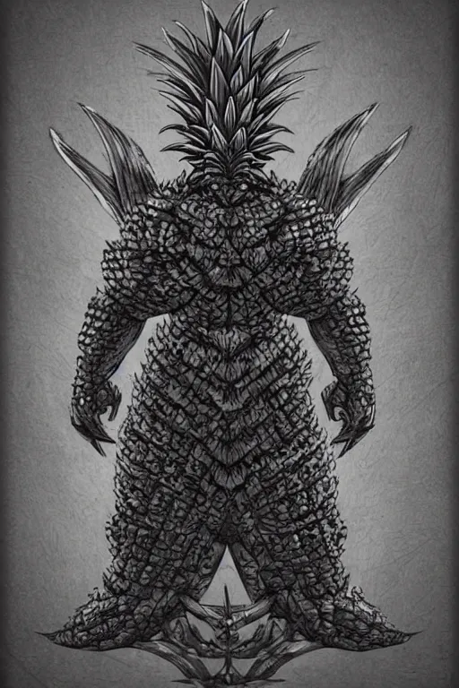 Image similar to pineapple humanoid figure monster wearing pineapple themed armour, symmetrical, highly detailed, digital art, sharp focus, trending on art station, kentaro miura manga art style