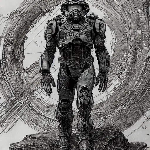 Image similar to master chief by ed fairburn, joseph clement coll, franklin booth