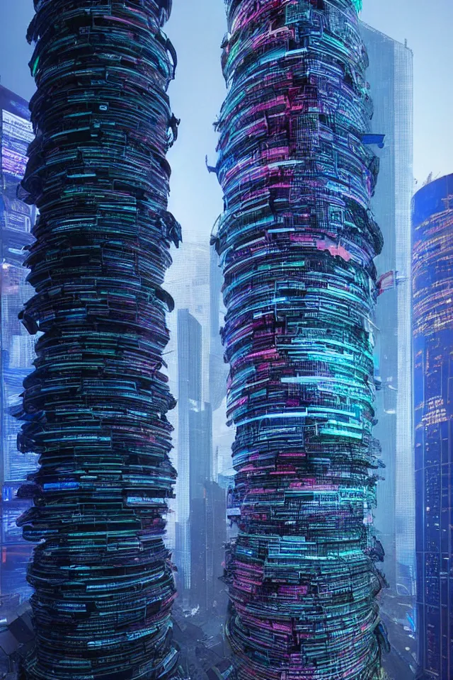 Image similar to cyberpunk tower made out of billions of stacked computer screens