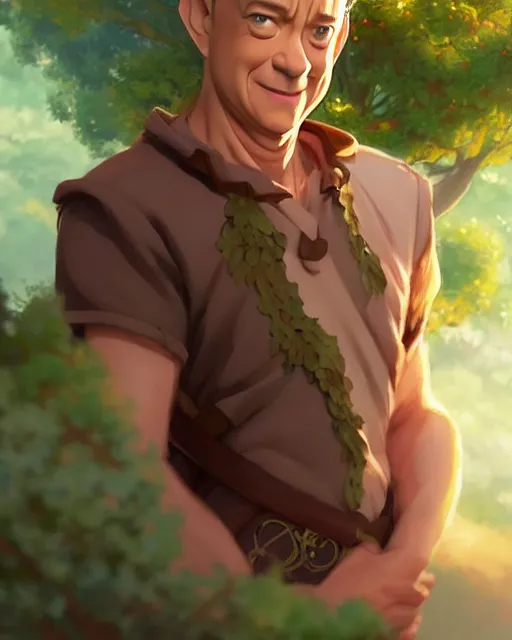 Prompt: character concept art of tom hanks as an anime dryad | cute - fine face, pretty face, realistic shaded perfect face, fine details by stanley artgerm lau, wlop, rossdraws, james jean, andrei riabovitchev, marc simonetti, and sakimichan, tranding on artstation