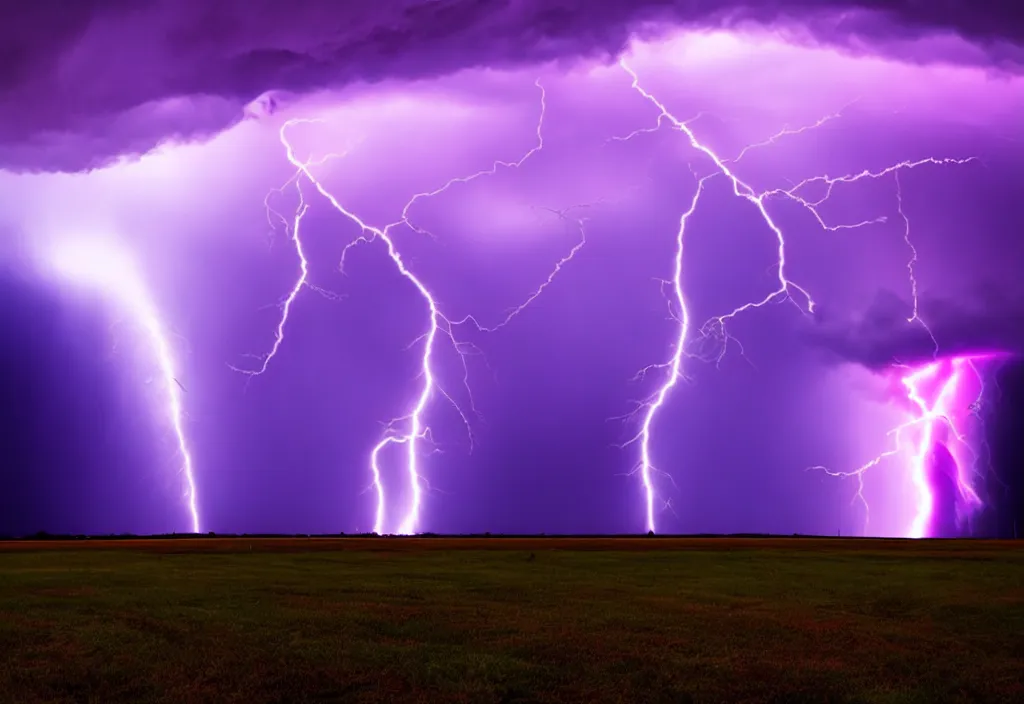 Image similar to purple color lighting storm a tornado on the ground