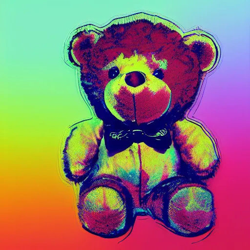 Prompt: a teddy bear, fashion model, by andy warhol, bi colors, masterpiece composition, amazing graphic