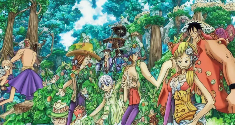 Image similar to Enchanted and magic forest, from One piece