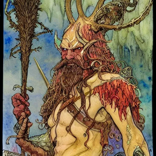 Image similar to a realistic and atmospheric watercolour fantasy character concept art portrait of mr. crabs as a druidic warrior wizard looking at the camera with an intelligent gaze by rebecca guay, michael kaluta, charles vess and jean moebius giraud